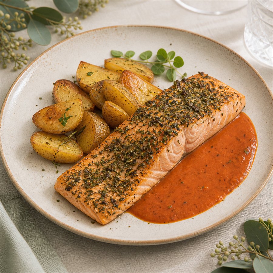 Salmón a las hierbas con papas